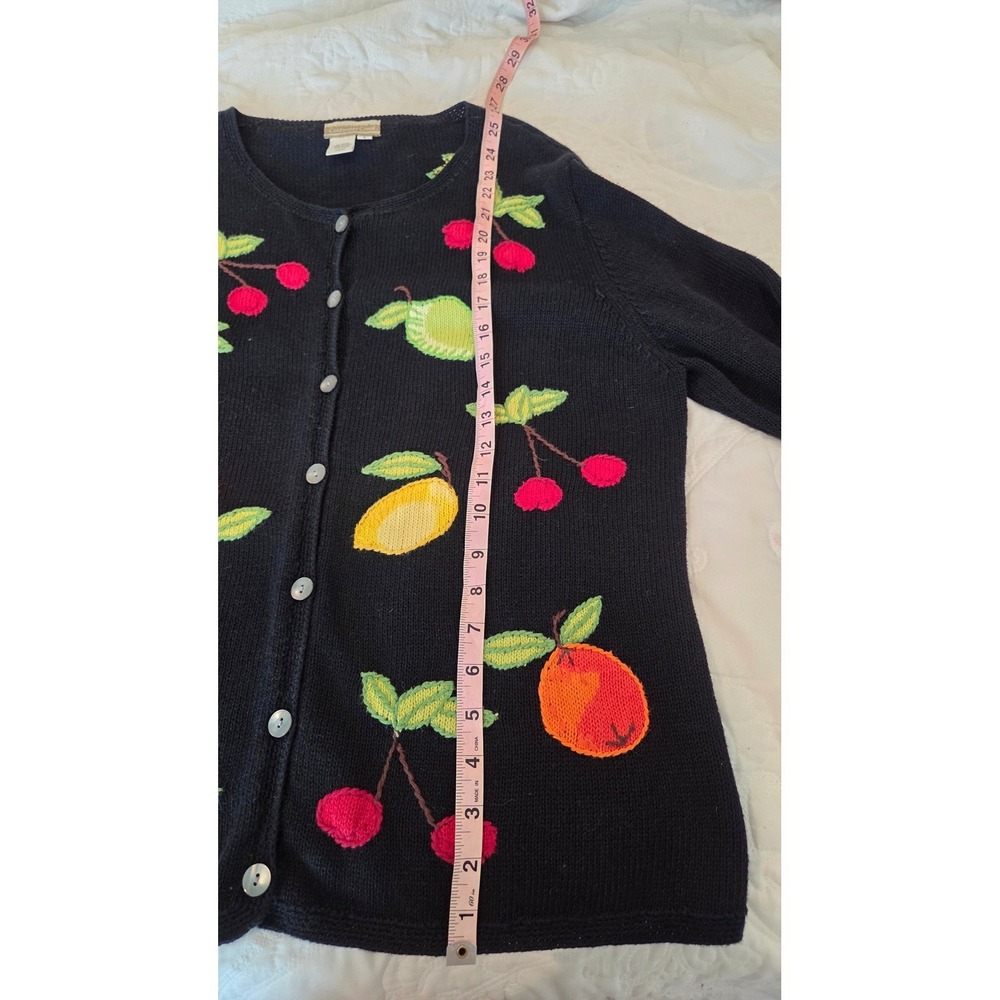 Coldwater Creek Fruit Embroidered Cardigan Relaxed Fit Black Cottagecore Large - Picture 4 of 13